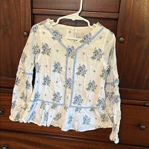 Janie and Jack Floral Kids Top - White and Blue size 6